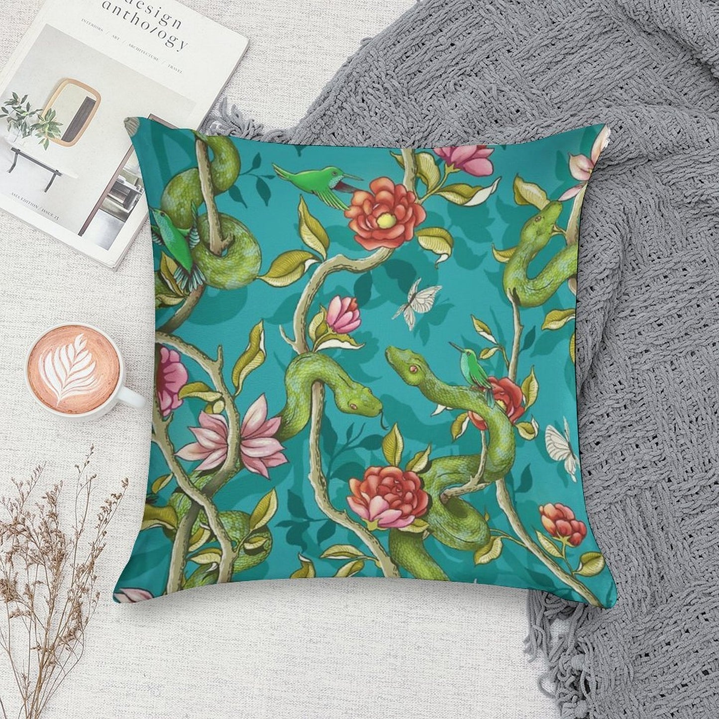 Morning Song - Turquoise Soft Multiple Sizes Throw Pillow