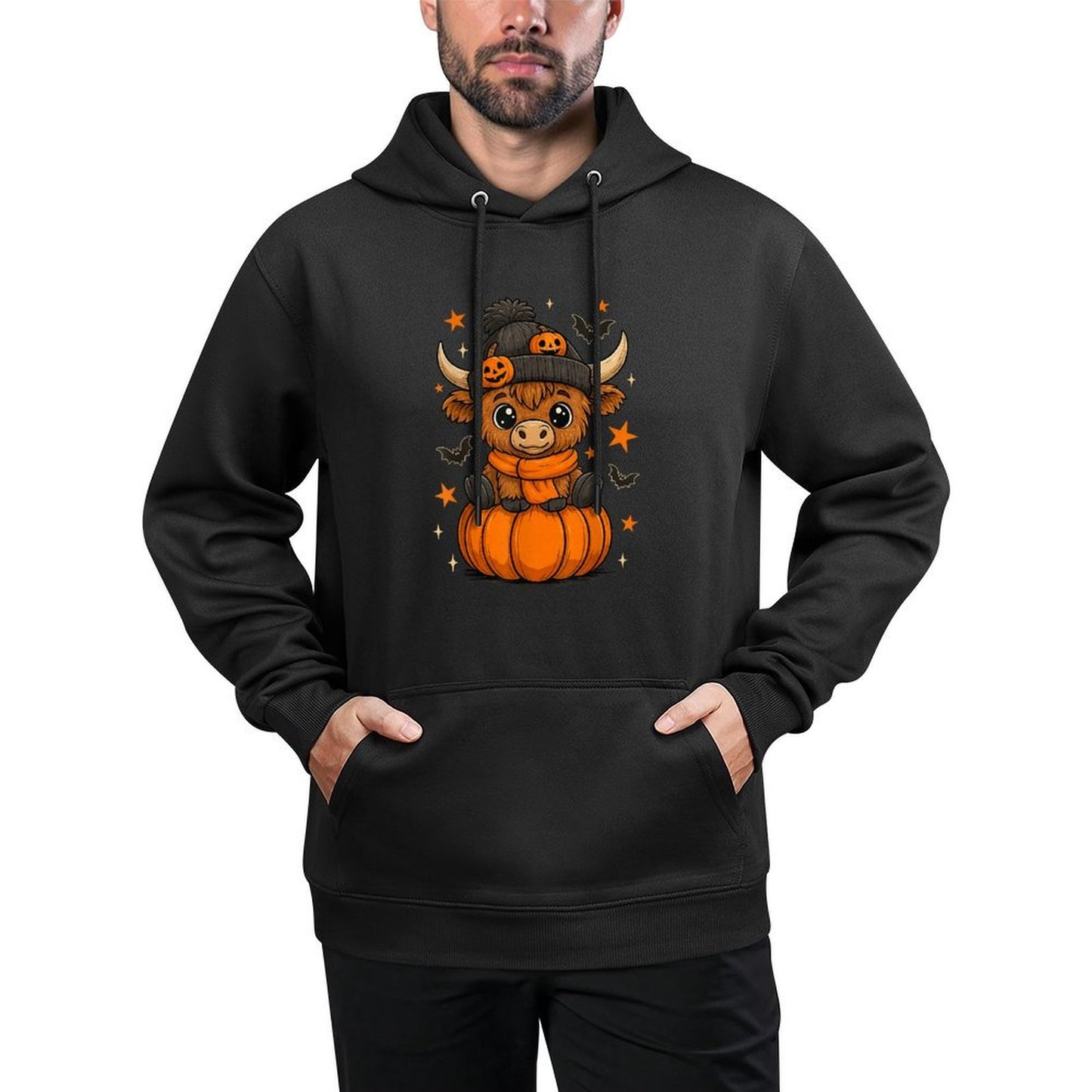 Retro Halloween Highland Cow Pumpkin Fall Cow Thanksgiving Relaxed Fit Hoodie