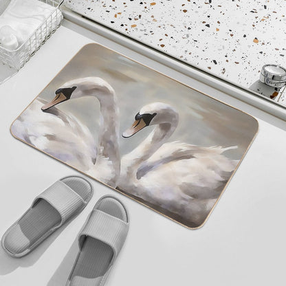Coquette Aesthetic Vintage Painting of Two Swans  Stain-Proof Bath Mat