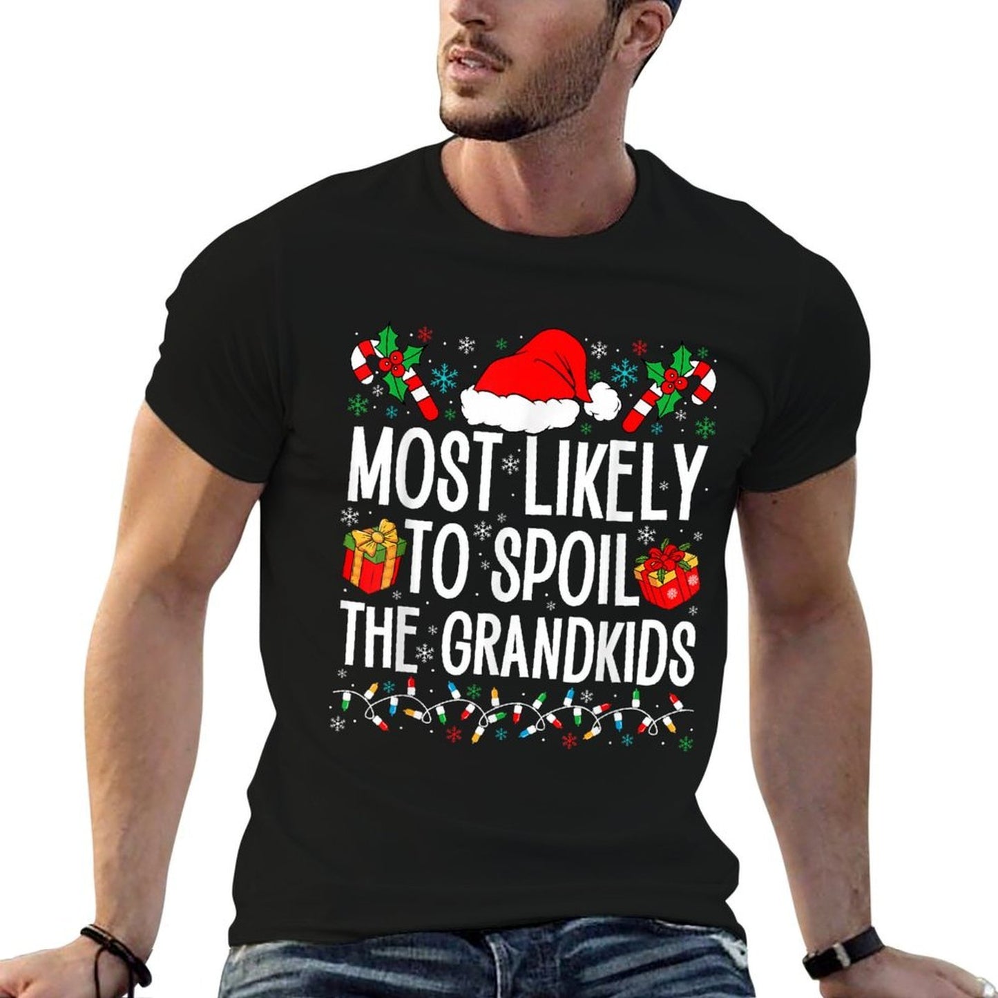 Most Likely To Spoil The Grandkids Funny Christmas Grandma  Trendy Pattern T-Shirt