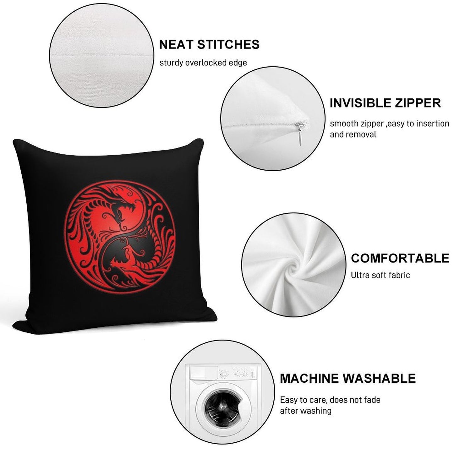 Yin Yang Dragons Red And Black Soft Gift Ready Throw Pillow
