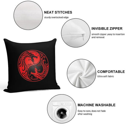 Yin Yang Dragons Red And Black Soft Gift Ready Throw Pillow