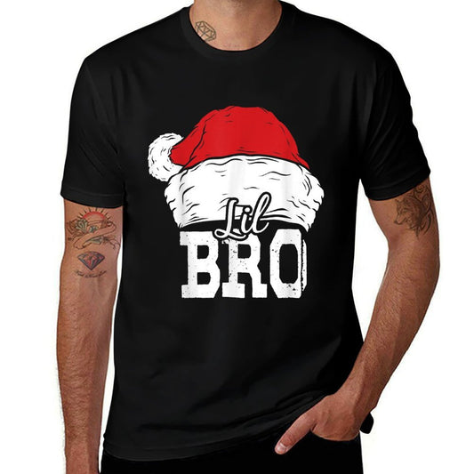 Lil Bro  Santa Hat Christmas Matching Family Pajama  Heathered Texture T-Shirt