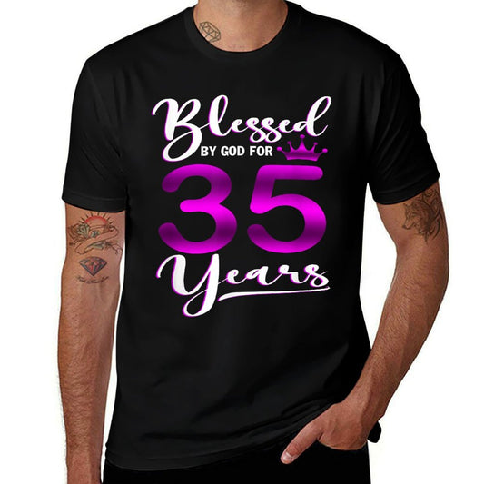 Vintage Blessed by God For 35 Years Old Happy 35th Birthday  High-quality Stitching T-Shirt