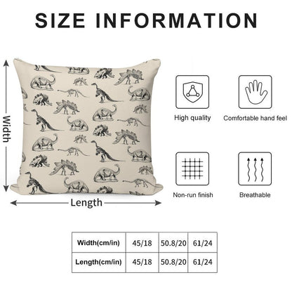 Vintage Museum Dinosaur Skeleton Illustrations, Black & Cream Dinos Soft Easy Maintenance Throw Pillow