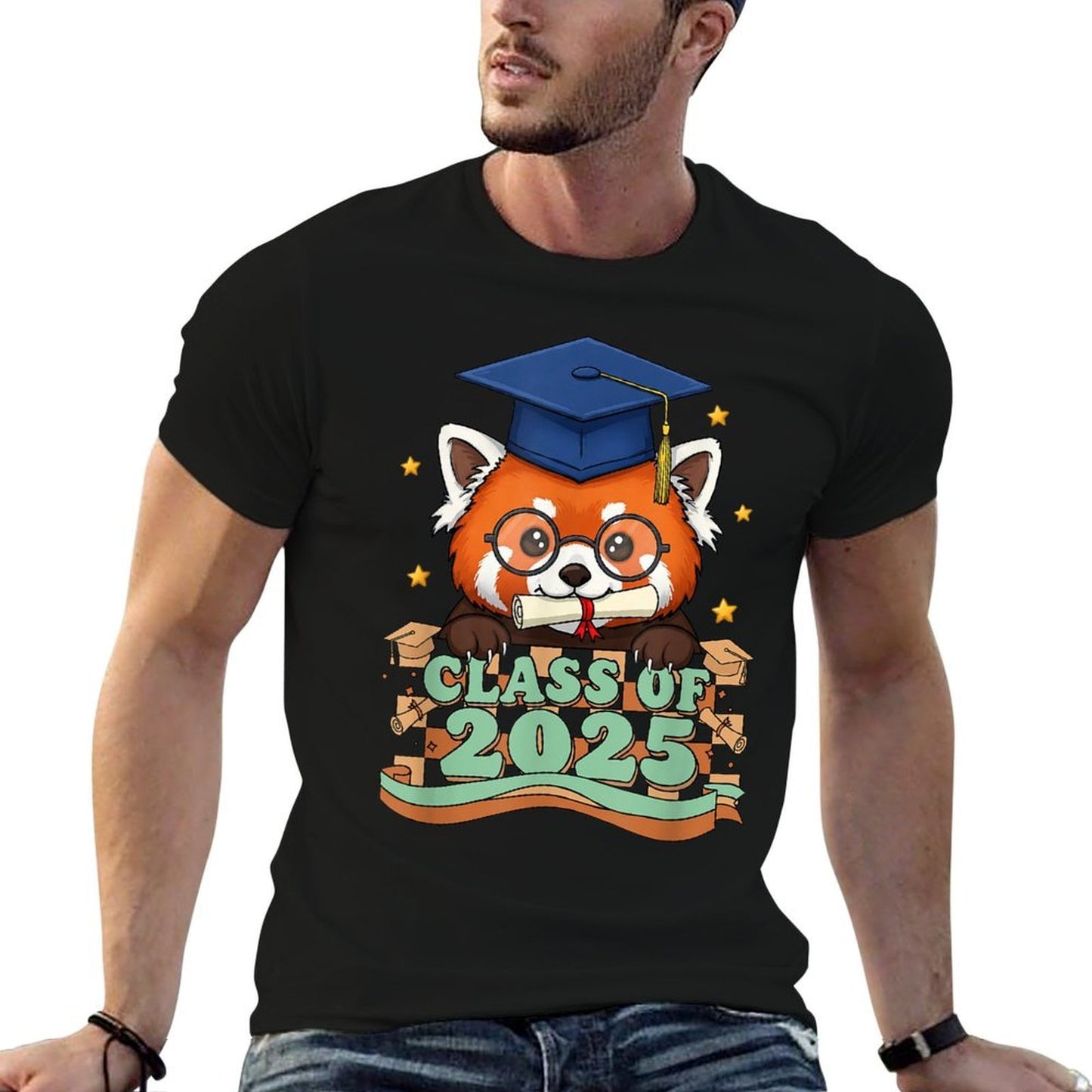 Graduate Red Panda Class Of 2025 Kids Mens Womens Graduation  Eco-friendly Material T-Shirt