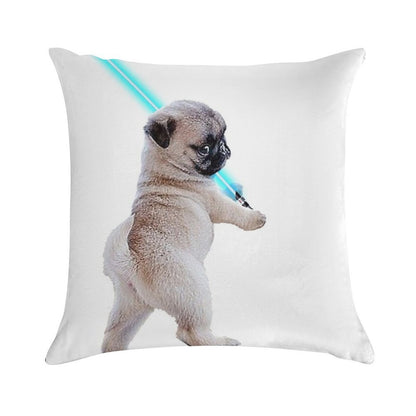 Pug with Lightsaber Soft Short Plush Fabric Throw Pillow