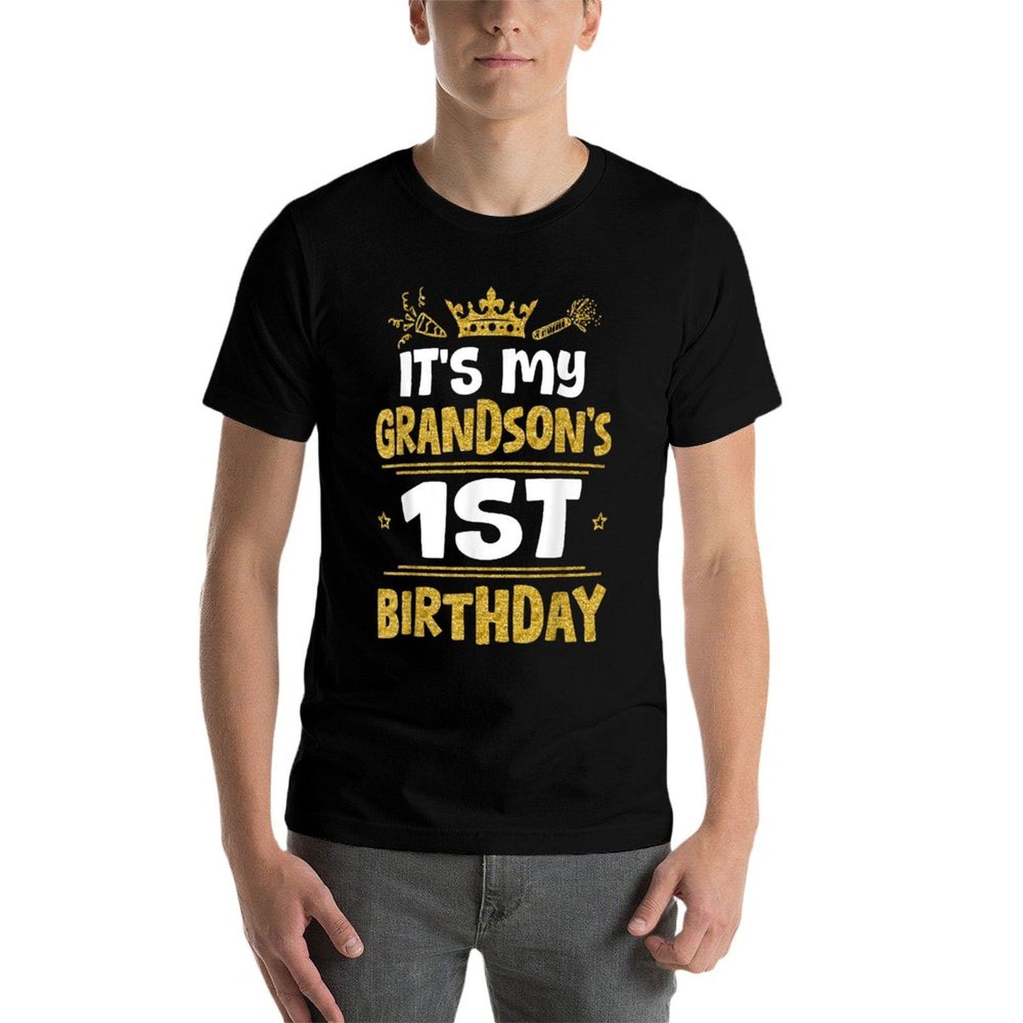 Happy It's My Grandson's 1st Birthday 2024 1 Year Old  High-quality Stitching T-Shirt