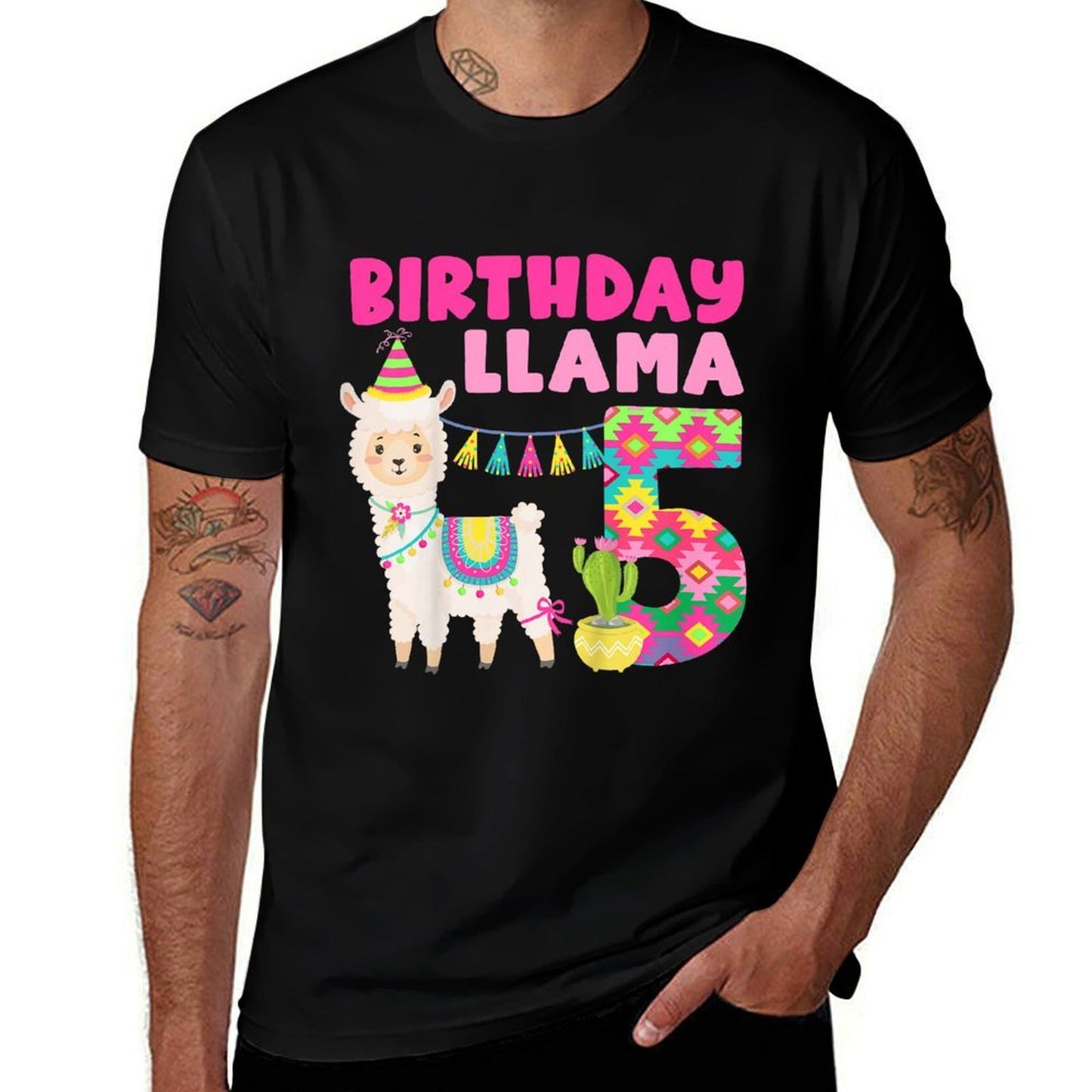 Kids 5th Llama Birthday 5 Year Old Alpaca Llama Birthday  Polyester Blend T-Shirt