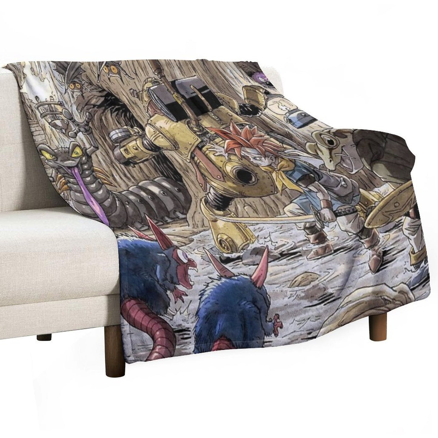Crono, Robo, And Frog Traverse A Dark Cavern Filled With Monsters Chrono Trigger Gift-ready Throw Blanket