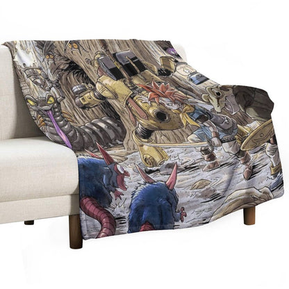 Crono, Robo, And Frog Traverse A Dark Cavern Filled With Monsters Chrono Trigger Gift-ready Throw Blanket