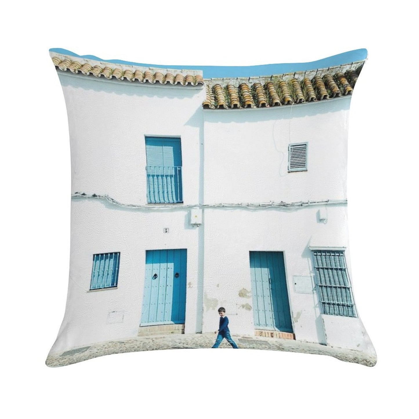 White And Blue Town Soft Washable Throw Pillow