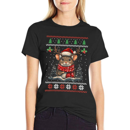 Rat Reindeer Santa Hat Ugly Christmas Sweater Xmas  Slim-fit Cut T-Shirt