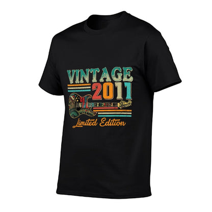 14 Years Old Gifts Vintage 2011 14th Birthday Guitar Lover  Oversized Silhouette T-Shirt