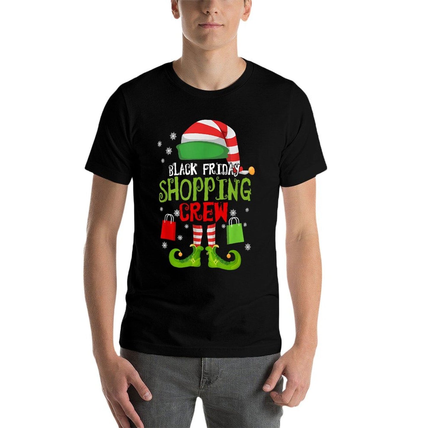 Elf Christmas Black Shopping Funny Friday Shopping Crew Xmas  Fade-proof Color T-Shirt