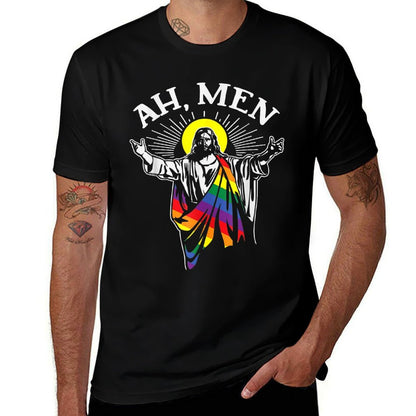 Ah Men Funny LGBT Gay Pride Jesus Rainbow Christian  Soft T-Shirt