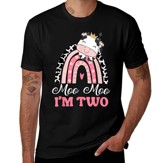 Moo Moo Im Two Birthday Girl Outfit 2nd Bday For Toddler  Rolled Sleeves T-Shirt