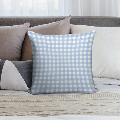 Light Blue Gingham Patterned Soft Warmth Comfort Throw Pillow