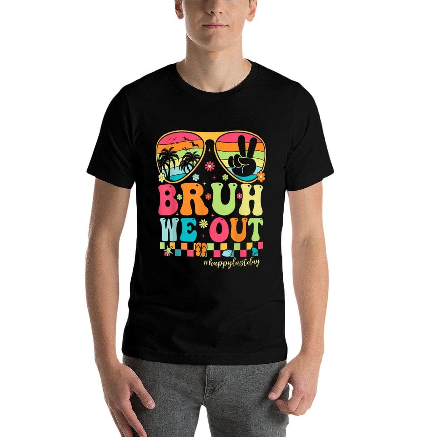 Bruh We Out Teachers Happy Last Day Of School Groovy Heathered Texture T-Shirt