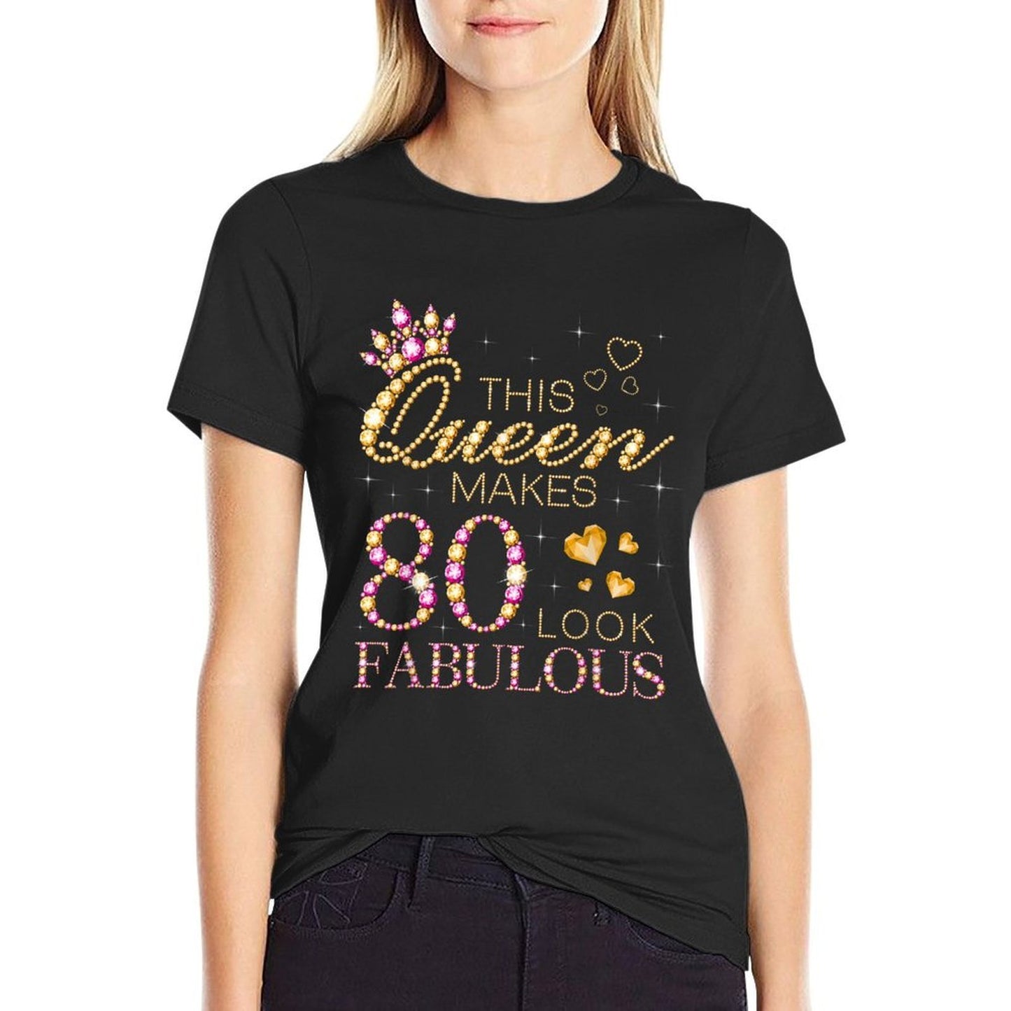 This Queen Makes 80 Look Fabulous 80th Birthday Queen B-day  Ribbed Collar T-Shirt