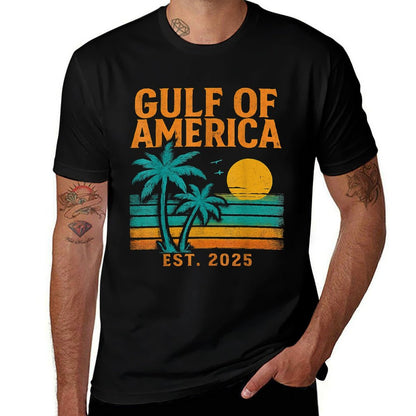 Vintage Gulf Of Us America Retro Sunset Gulf Of Us America Heathered Texture T-Shirt