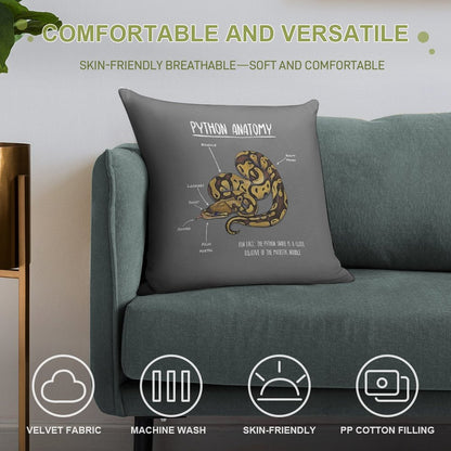 Python Anatomy Soft Hidden Zipper Throw Pillow