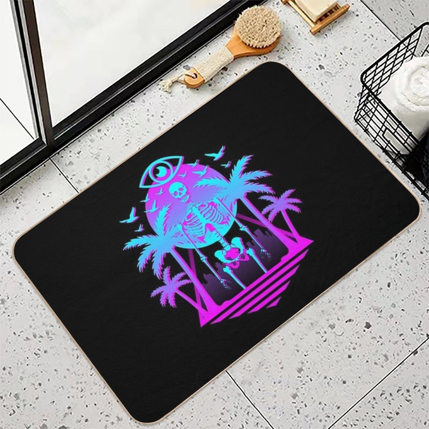 Radical Retro 80's Skeleton  Toxin-Free Bath Mat