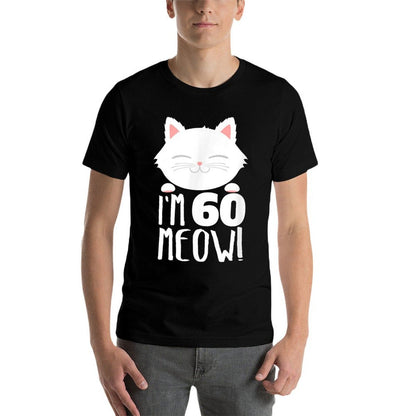 Cat Birthday Gift Woman 60th Birthday Age 60th Year Meow!  Rolled Sleeves T-Shirt
