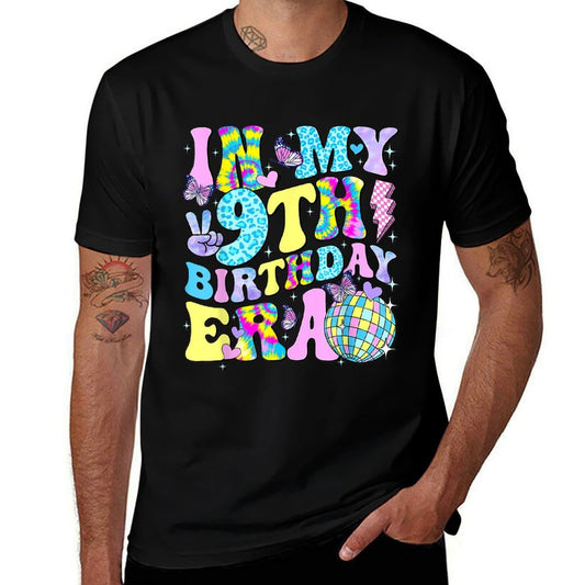 In My 9th Birthday Era Six 9 Years Old Kid Bday Girl Party  Ribbed Collar T-Shirt