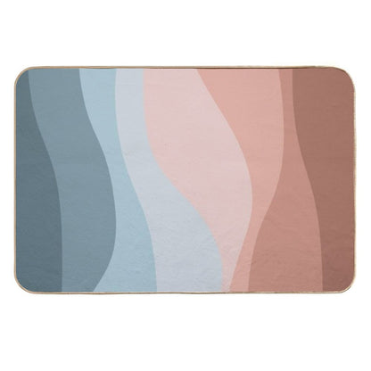 Retro Style Design with Blue And Pink Waves  Long-Lasting Bath Mat
