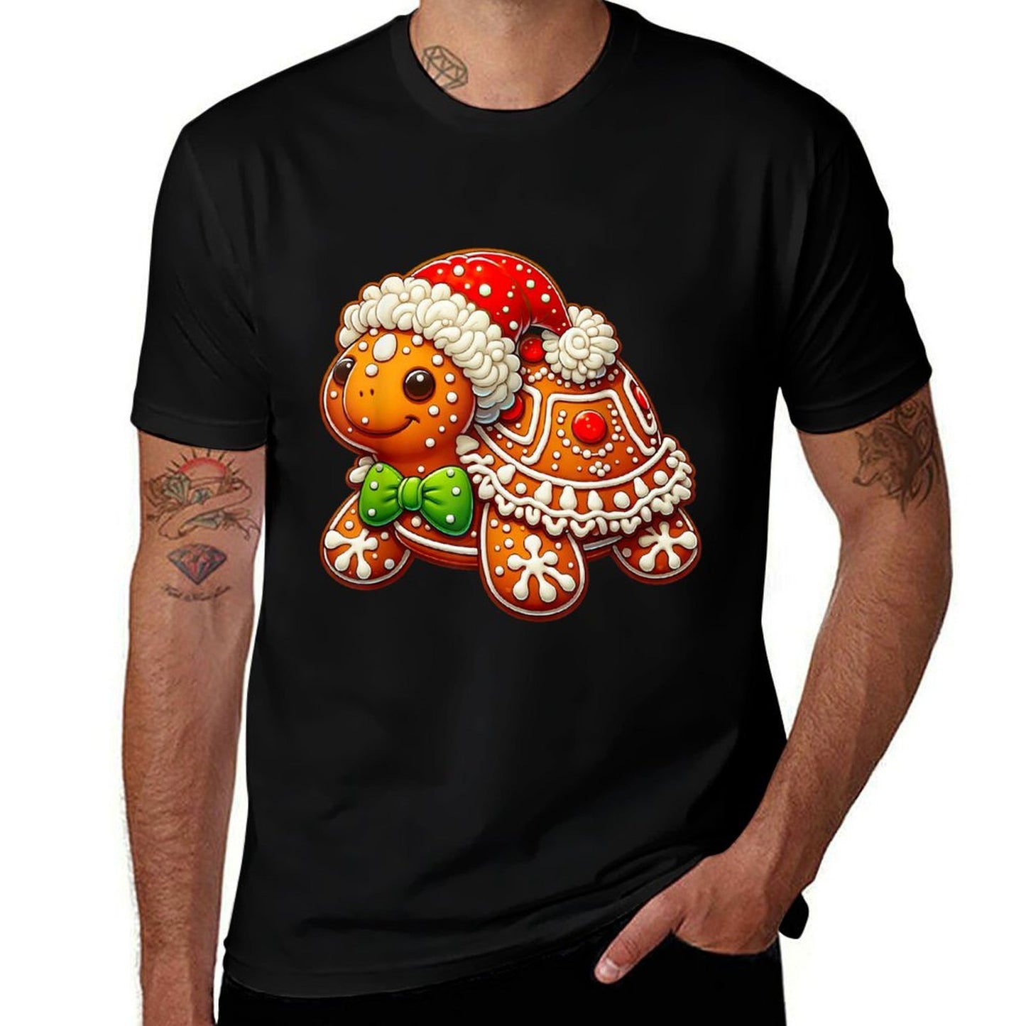 Cute Turtle Lovers Christmas Outfits Boy Girl Funny Gingerbread Man Turtle Christmas Womens Mens Kids  High-quality Stitching T-Shirt