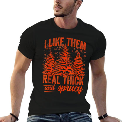 I Like Them Real Thick  Sprucey Funny Christmas Tree  Rolled Sleeves T-Shirt