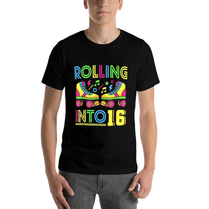 Rolling Into 16 Year Old 80s Party 90s Costume 16th Birthday  Vintage-inspired T-Shirt