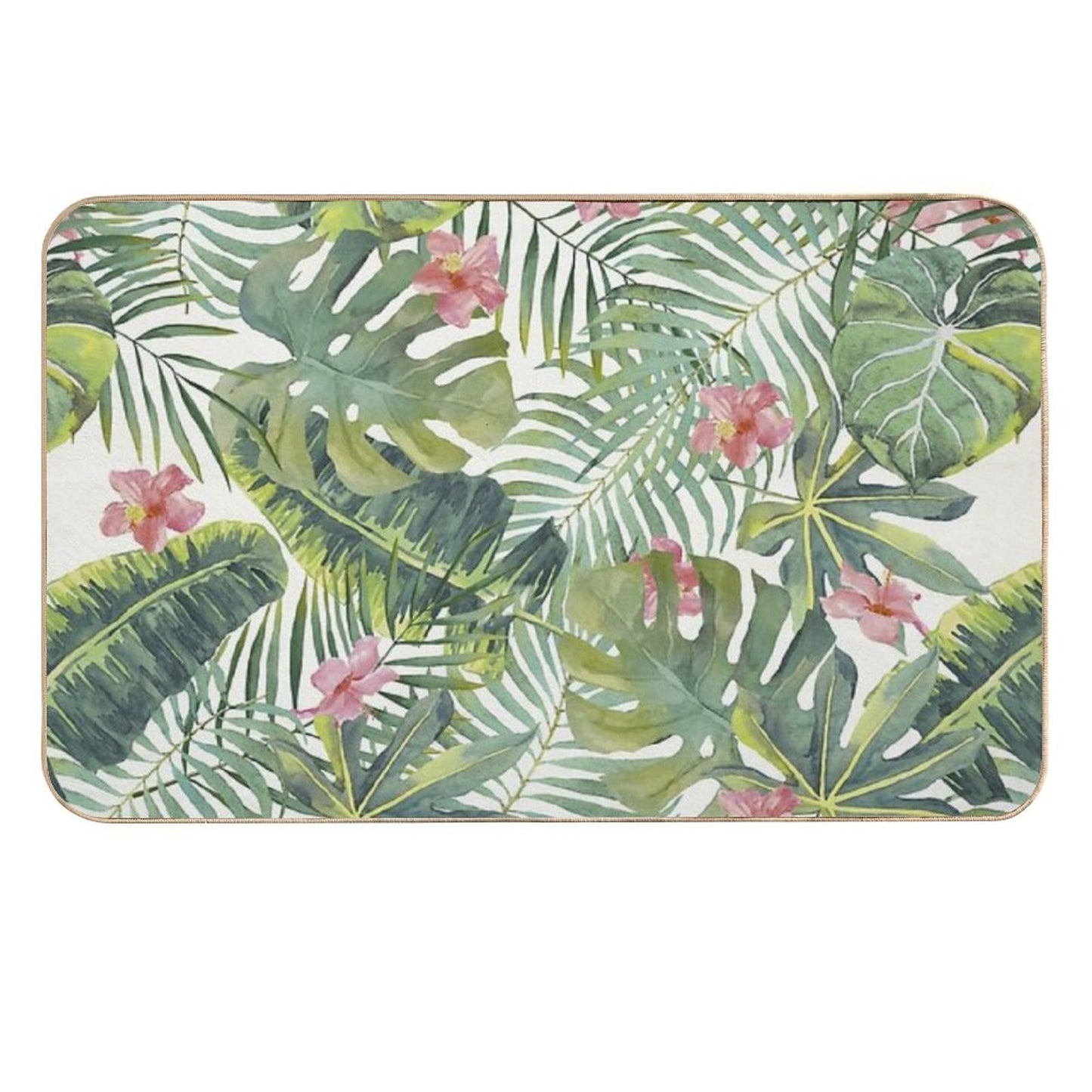 Tropical Leaves Pattern  Easy To Clean Bath Mat