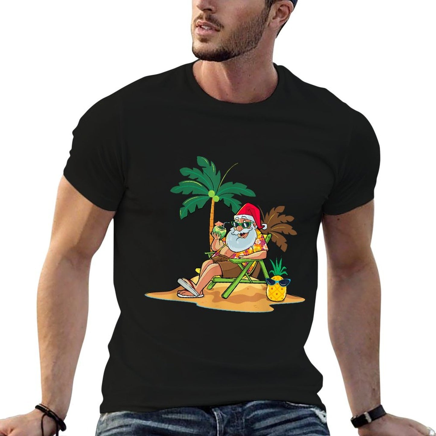 Hawaiian Christmas Santa Claus Party Aloha Holiday Beach  Breathable T-Shirt