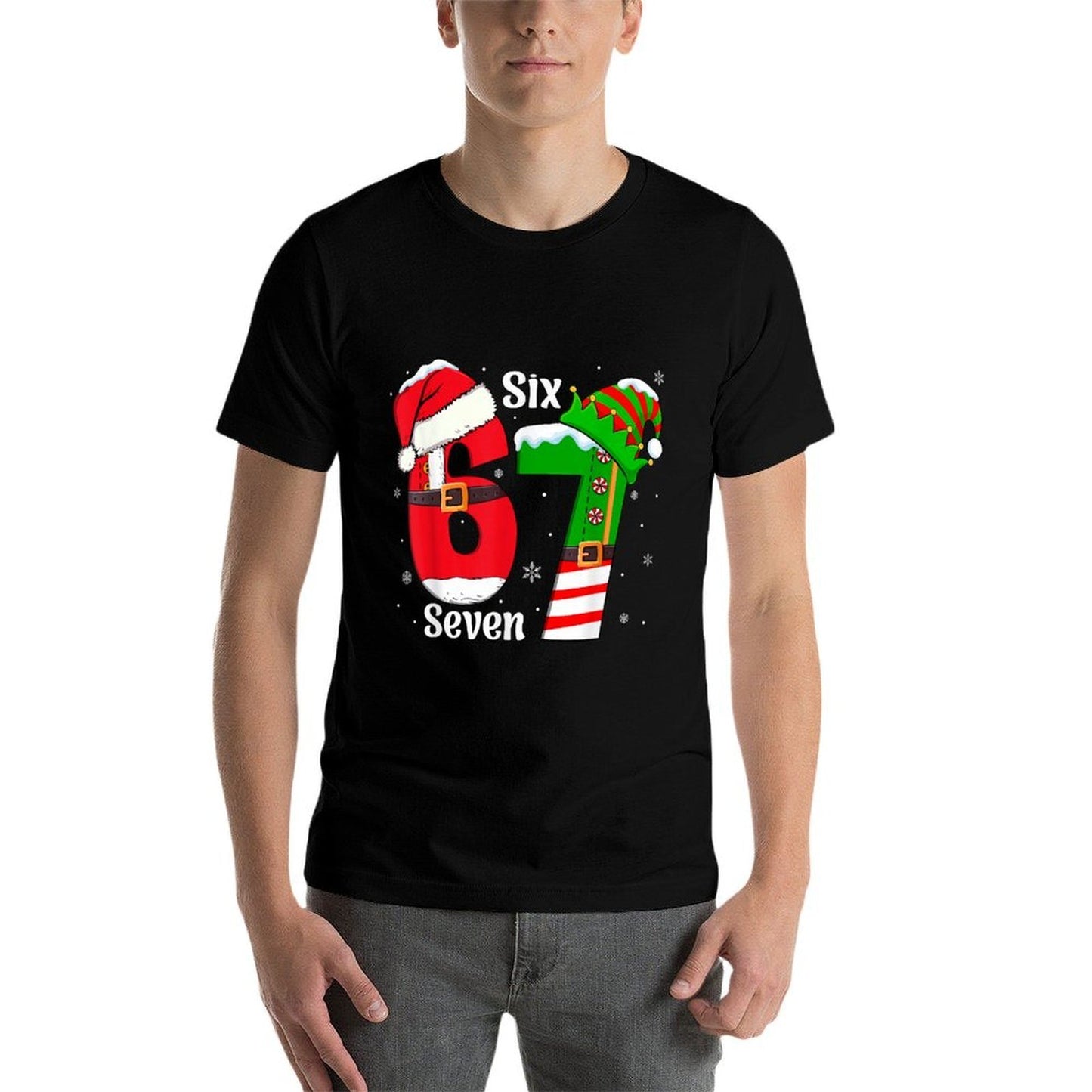 Funny Six Seven 6 7 Meme Gen Alpha Slang Santa Elf Christmas  Affordable Price T-Shirt