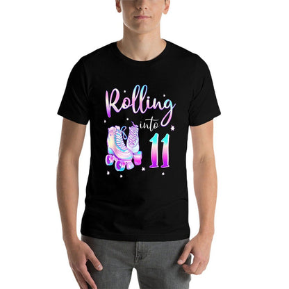 Kids 11 Years Old Birthday Girl Rolling Into 11th Bday Theme  Trendy Pattern T-Shirt