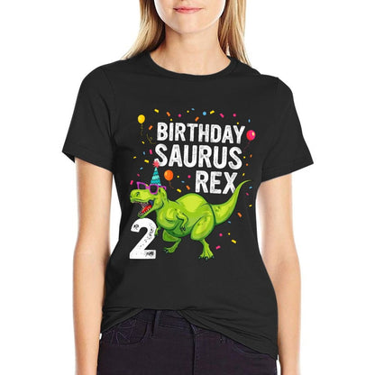 Kids 2 Year Old Birthday Boy Girl Dinosaur T Rex Family Matching  Polyester Blend T-Shirt