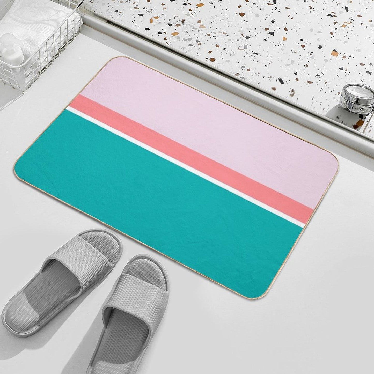 Lines Print Pink, Mediumturquoise And Lightcoral  Anti-Trip Bath Mat