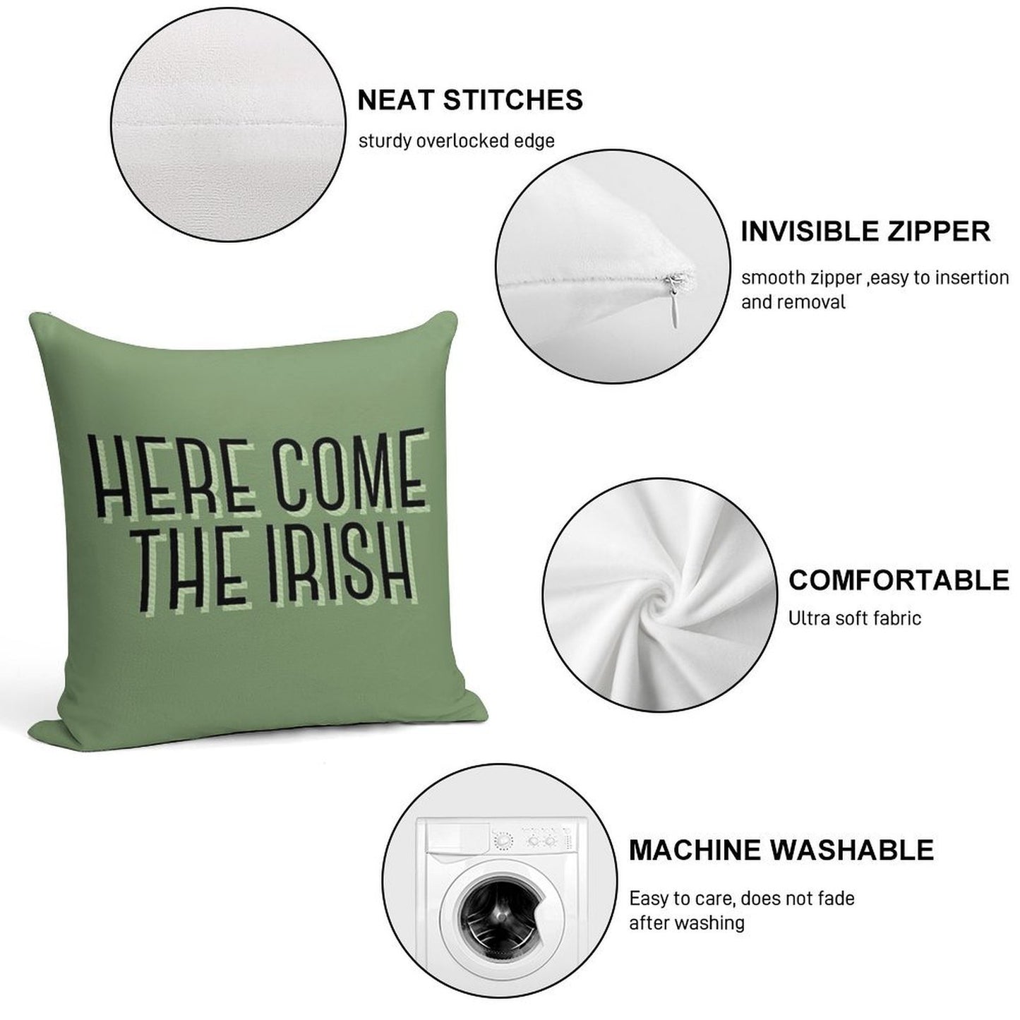 Here Come The Irish Soft Durable Construction Throw Pillow