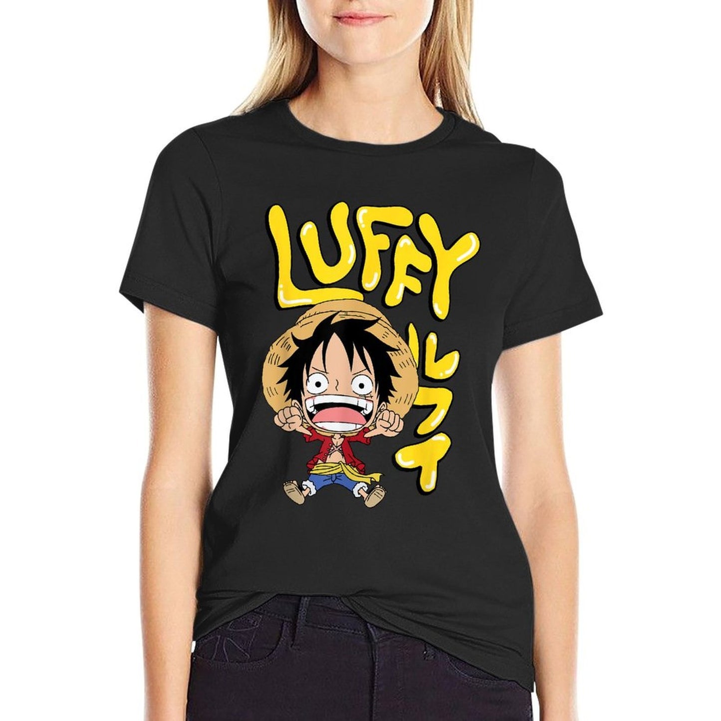 One Piece Anime Luffy Chibi with Bubble Letters  Easy-care T-Shirt