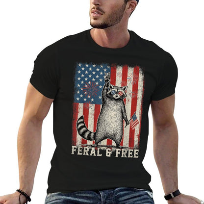 Feral But Free Raccoon July 4th Patriotic for Family  Affordable Price T-Shirt