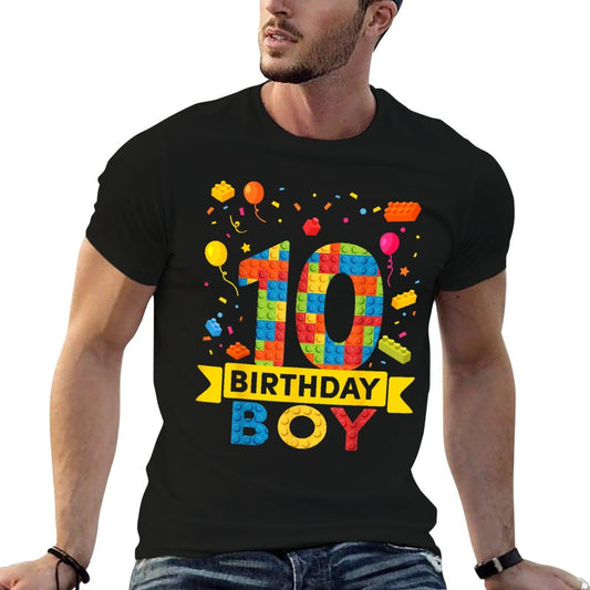 10 Year Old Building Blocks 10th Birthday Boy  High-quality Stitching T-Shirt