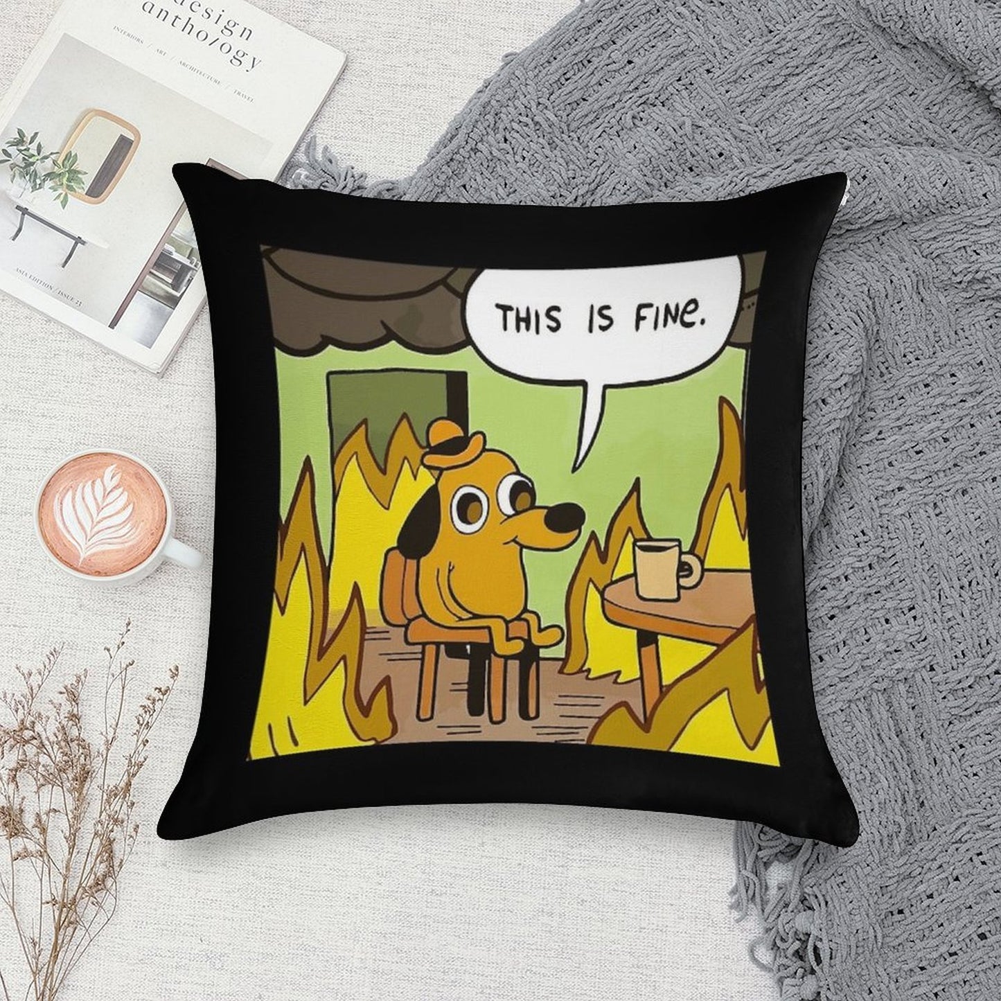 This Is Fine - Funny Meme Soft Multiple Sizes Throw Pillow