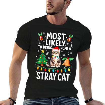 Most Likely to Bring Home A Stray Cat Christmas Costume Xmas  Rolled Sleeves T-Shirt