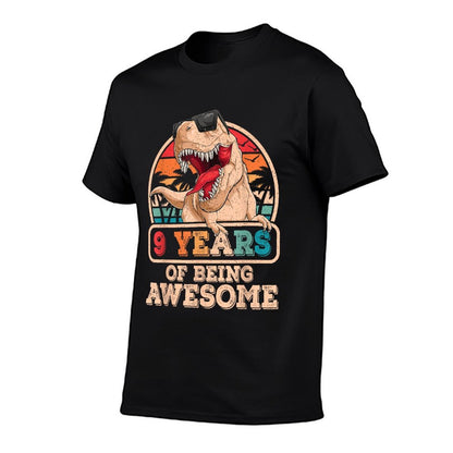 9 Years Awesome T Rex Dinosaur 9th Birthday Dino Boys Kids  Polyester Blend T-Shirt
