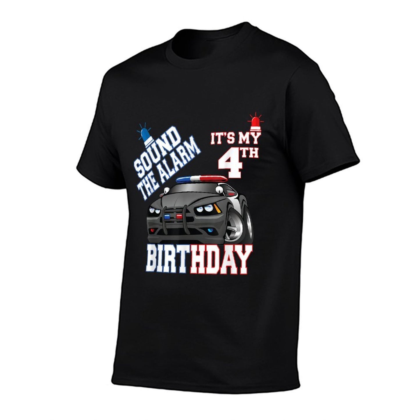 Sound The Alarm It's My 4th Birthday 4 Years Old Policeman  Summer-ready Fabric T-Shirt