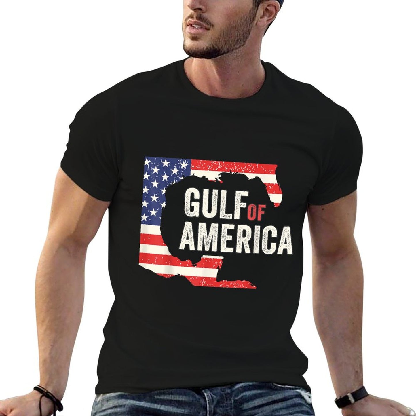 Gulf of USA America Funny Gulf of Mexico USA Flag Map July 4 Oversized Silhouette T-Shirt