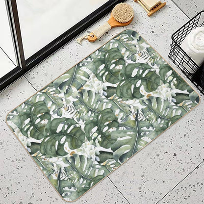 Watercercolor Monstera And Eucalyptus Botanical Garden Pattern Nightgarden  Repositionable Bath Mat