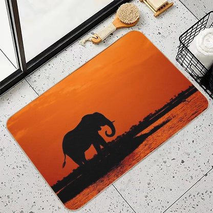 Elephant Silhouette in The Sunset  Anti-Trip Bath Mat